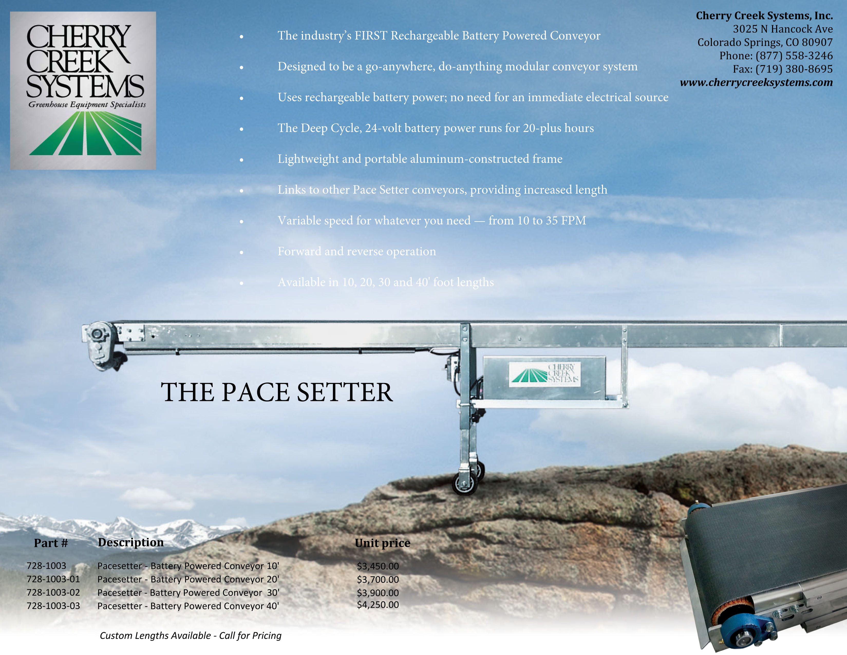 1Pacesetter Conveyor Flyer - Pace Setter - Cherry Creek Systems - Greenhouse Automation Products
